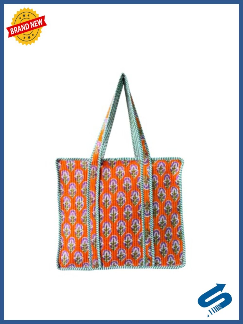Quilted Cotton Tote Bag with Zipper, Travel & Beach Boho Purse